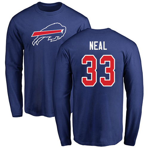 Men NFL Buffalo Bills #33 Siran Neal Royal Blue Name and Number Logo Long Sleeve T Shirt->nfl t-shirts->Sports Accessory